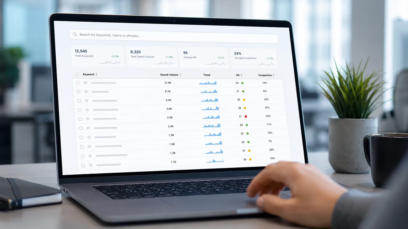 Keyword research on a laptop