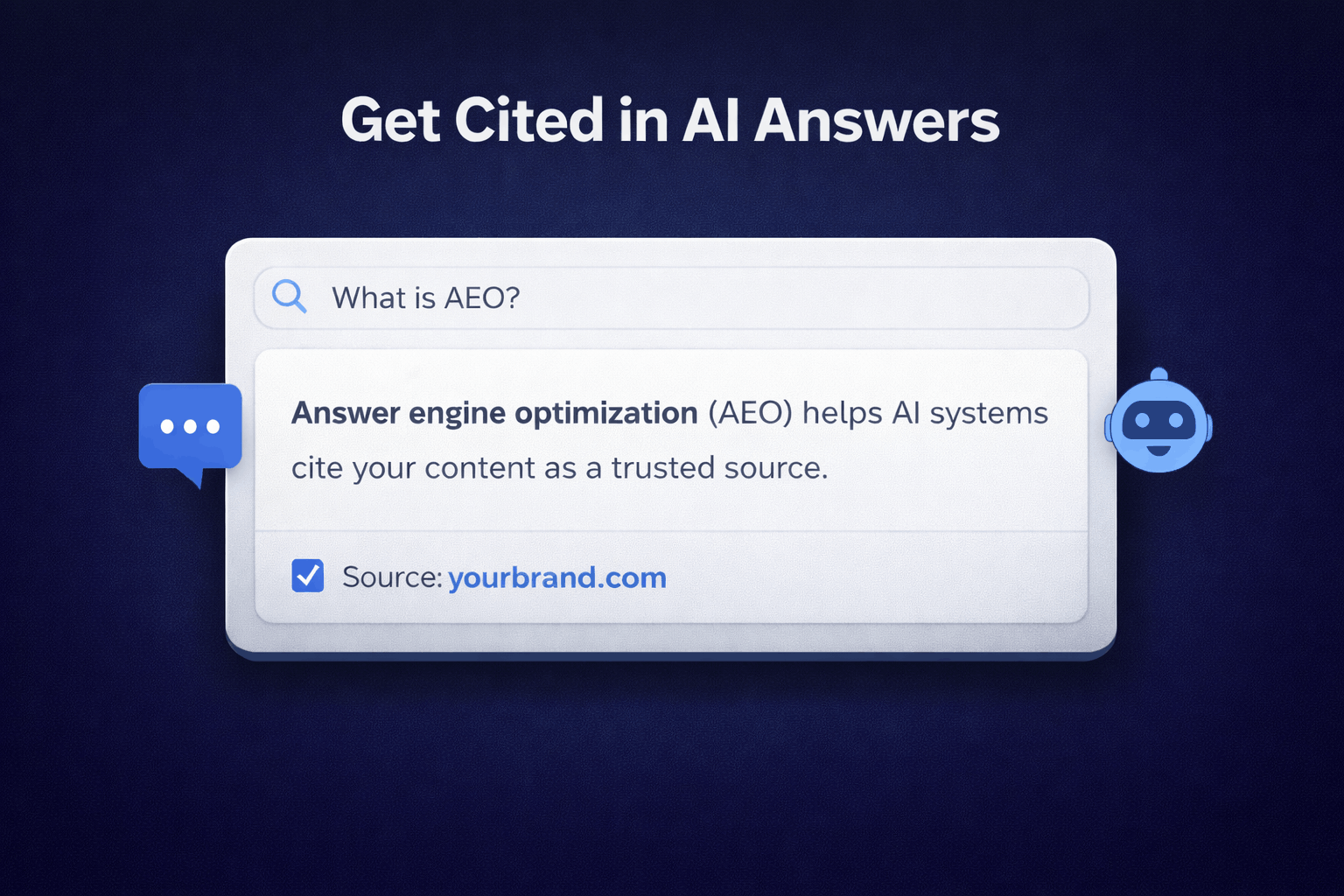 Answer engine optimization example showing AI-generated answer with a cited source in a clean interface