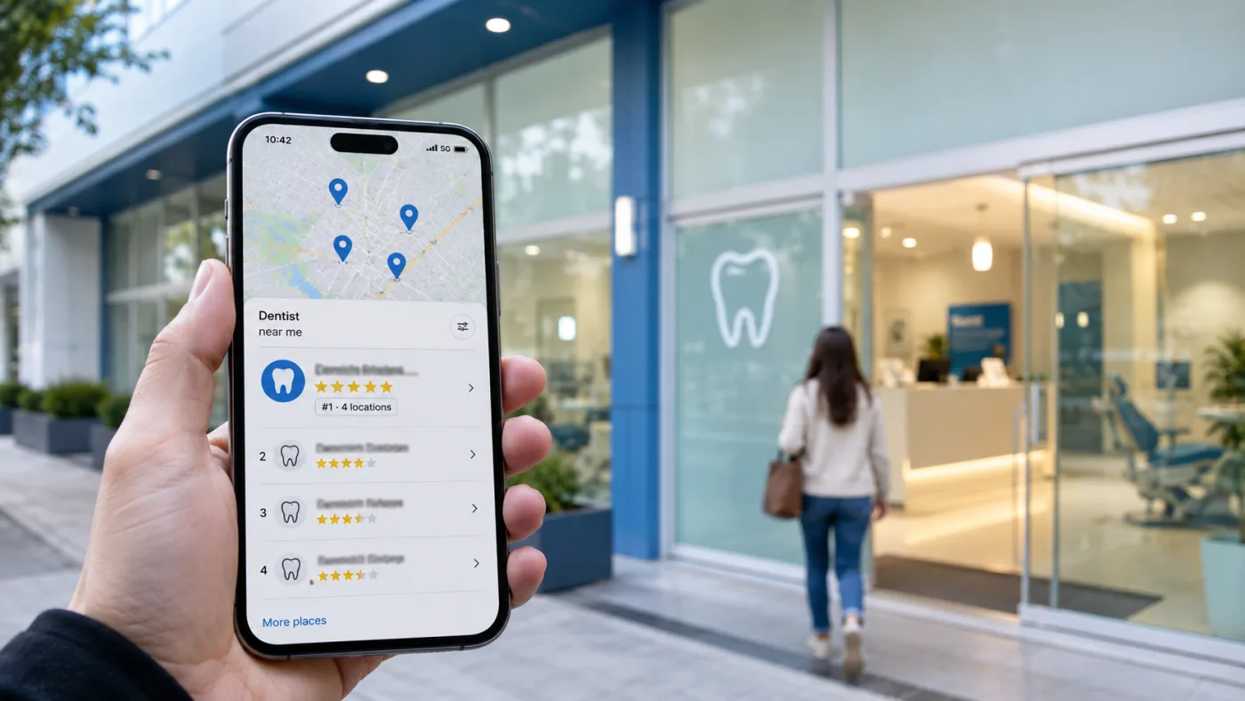 Patient searching for a dentist near me on a laptop