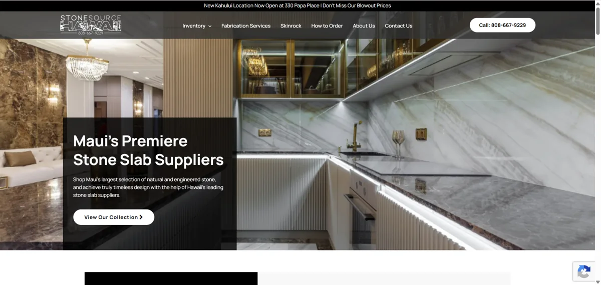 Stone Source Hawaii website homepage — Maui's premiere stone slab suppliers