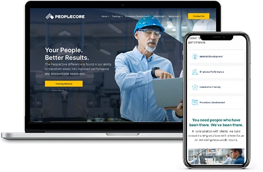 PeopleCore website redesign shown on laptop and mobile